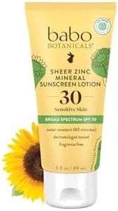 Babo Botanicals Zinc Sunscreen Lotion SPF 30 with 100% Mineral Actives, Non-Greasy, Water-Resistant, Fragrance-Free, Vegan, For Babies, Kids or Sensitive Skin, Clear, 3 Fl Oz