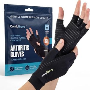 ComfyBrace Arthritis Hand Compression Gloves F.D.A. Comfy Fit, Fingerless Design, Breathable Moisture Wicking Fabric – Ease Muscle Tension, Relieve Carpal Tunnel Aches (Large)