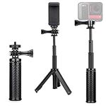 SOONSUN Extendable Selfie Stick Tripod Stand for GoPro Hero 12/11/10/9/8/7/6/5/4/3 GoPro Max DJI Osmo Action Insta 360 AKASO SJCAM, Portable Vlog Tripod Stand with Phone Mount for Smartphone