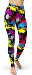 sissycos Women's 80s Leggings Artistic Splash Printed Buttery Soft Stretchy Pants (X-Large, Colorful Splattered)