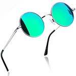 Joopin Vintage Lennon Round Sunglasses Man - Polarised UV400 Protection Mirrored Lens Retro Circle Sunglasses for Women and Men (Green)