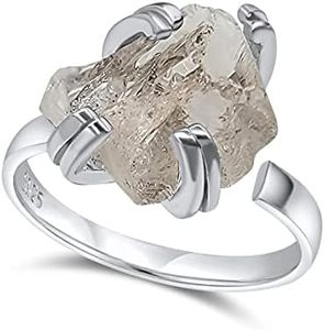 Natural raw Herkimer diamond adjustable finger ring with white gold over 925 sterling silver, perfect birthstone gift for her, Uniquelan Jewelry (Herkimer-diamond)