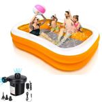 LONGMIRE 7 ft Portable Inflatable & Foldable Kids Swimming Pool with Heavy Air Pump Baby Bath Tub Water Pool for Kids and Adults Outdoor & Indoor Kids Bathing Tub - Multicolor