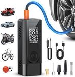 Tire Inflator Portable Air Compressor, Cordless 10000mAh Battery & 12V DC Dual Power Air Pump for Car Tires, 150PSI Electric Bike Tire Pump with Pressure Gauge, LED Light, for Car, Bike, Motor, Ball