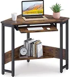 ODK Corner Desk, Triangle Computer Desk, Small Desk Sturdy Steel Frame for Workstation with Smooth Keyboard Tray & Storage Shelves, Vintage