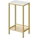 HOOBRO Side Table, Industrial Tall End Table with Adjustable Mesh Shelves, Small Entryway Table, Telephone Table, Laptop Table for Office, Hallway, Living Room, White and Gold DW03DH01