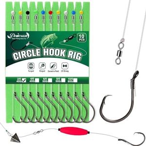 Dovesun 10PCS Circle Hooks Rigs Pre-Rigged Catfish Rig Fishing Hooks for Saltwater Freshwater Circle Hooks Catfish Hooks 2/0