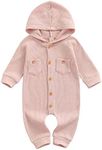 Ynibbim Winter Newborn Baby Boy Girl Solid Romper Unisex Infants Hooded Outfit Clothes Waffle Cotton Button Jumpsuits (Pink, 6-12 Months)