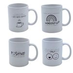 Marco Paul 4-Piece Inspirational Ceramic Mug Set - 300ml White Coffee Mugs with Motivational Quotes - Perfect for Coffee, Tea, Hot Chocolate - Durable & Dishwasher Safe -Transform Your Mornings