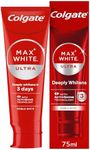 Colgate Max White Ultra Active Foam Whitening Toothpaste 75ml - Deeply whitens in just 3 Days - Removes deep-Set Stains - Warming Sensation and Rich Foam - Enamel Safe for Daily use