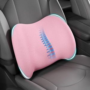 BYMECOST Lumbar Support Pillow for Car, Memory Foam Car Seat Back Support Pillow for Driving, Back Cushion with Strap for Pain Relief, Ergonomic Back Cushion for Office Chair, Wheelchair (Pink)