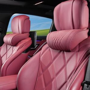 Dapucarin Car Headrest Memory Foam Neck Pillow for Driving with Leather Cover Soft Comfortable Seat Head Pillow Cushion for Most Cars SUV Sedan Home Office Red (2PC)