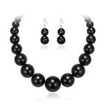 Flyonce Halloween Jewelry Sets for Women, Black Large Big Simulated Pearl Chunky Statement Bib Necklace with Earrings Set Costume Jewelry for Cosplay 1920s Parties