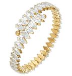 Wovanoo Rhinestone Cuff Bracelet Cubic Zirconia Tennis Bracelets Open Adjustable Bangle for Women Gold White