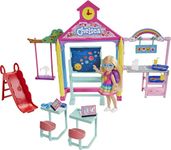 Barbie Club Chelsea School Playset with Blonde Small Doll & Classroom Accessories, Flipping Blackboard, Cafeteria, Desks & More