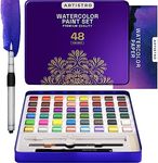 ARTISTRO Watercolor Paint Set, 48 Vivid Colors in Portable Box, Including Metallic and Fluorescent Colors. Perfect Travel Watercolor Set for Artists, Amateur Hobbyists and Painting Lovers (Premium Home)