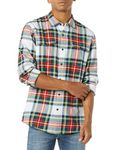 Amazon Essentials Men's Slim-Fit Long-Sleeve Two-Pocket Flannel Shirt, Red White Tartan Plaid, L