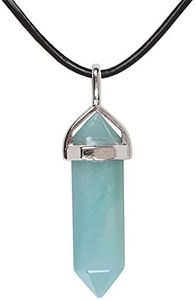 Justinstones Natural Blue Amazonite Gemstone Hexagonal Pointed Reiki Chakra Pendant Genuine Leather Necklace 18 Inch