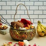 Discount ARA Iron Puja Basket/Flower Basket/Fruit Round Basket For Home Decor (Medium) (Brown), Pack Of1