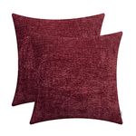 Pack of 2 CaliTime Throw Pillow Covers Cases for Couch Sofa Home Decor, Solid Dyed Soft Chenille, 18 X 18 inches, Burgundy