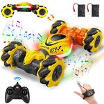 Fosgoit Gesture Sensing Rc Stunt Car Toys For Boys Age 8-12,Gesture Rc Car For Kids 6-12 Year Old Birthday Gifts,Hand Controlled Rc Car Remote Control Cars Drift Twist Off Road Car,Yellow&Red
