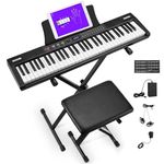 Electric Piano Keyboard with Pedal: Portable 61 Full Size Key Digital Piano with 128 Tone, Support Bluetooth, MIDI, Gift with Piano Bench, Stand, Stickers, Headphones for Beginners（FPK61）