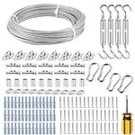 FSHIHINE Sun Shade Sail Fixing Kit with 3mm Wire Rope Cable 20m, 304 Stainless Steel Awning Fixing Kit, Hammock Hanging Shade Sail Hardware Kit for Garden Triangle and Square, Rectangle, Patio Outdoor