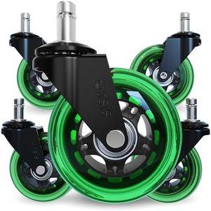 The Office Oasis Original Roller Style Office Chair Wheels (As Seen On PBS) - Smooth & Quiet Casters - Safe for Hardwood Floors & Carpet - Easy Install with Universal Fit - Set of 5 - Green