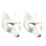 TOYANDONA 2Pcs White Plain Masks, PU Fox Mask Unpainted Masquerade Masks, DIY Animal Unpainted Craft Mask for Cosplay Masquerade Parties Costume Accessory