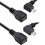 chenyang 0.5M 2Pcs Left & Right 90 Degree Angled Micro USB 2.0 Male to Female Extension Cable Full Pin Connected