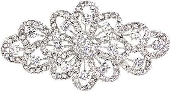 EVER FAITH Broche para Mujer Cristal Austríaco 4 Inch Flor Filigrana Boda Claro Tono Plateado