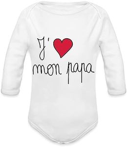 Spreadshirt® J'aime Mon Papa Père Enfants Body Bébé Bio Manches Longues, 0-3 mois, blanc