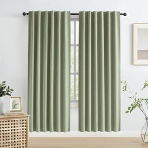 KEQIAOSUOCAI Blackout Linen Curtains for Bedroom Doorway Thermal Insulated Back Tab Pocket Textured Long Drapes for Living Room/French Door 50 x 80 Inch, 2 Panels Set,Light Sage Green