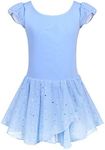 Arshiner Leotards for Girls Ballet Flutter Sleeve Dance Leotard with Shinny Skirts Toddler Dance Outfits Blue 2-3T