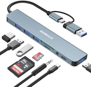 DEMKICO 8 en 1 Hub USB C, Adaptateur USB C avec 4 Ports USB, Lecteur de Cartes SD/TF, Prise Casque 3,5 mm, Port de données USB C, Compatible avec MacBook Pro/Air/tablettes/Smartphones et Plus Encore
