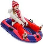 QPAU Inflatable Snow Sled, Heavy Duty Snow Tube with Reinforced Handles, Snow Sleds for Kids and Adults Winter Toys Gifts, Toboggan for Family Outdoor Sledding