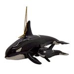 Orca Whale with a Baby Whale Christmas Ornament, Nautical Theme, Holiday Décor, 2 1/2 Inches Tall