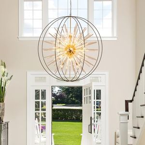 Vezzio Black and Gold Crystal Chandelier for High Ceiling Foyer Entryway