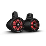 Rockford Fosgate M2WL-8B Color Optix Multicolor LED Lighted 8" 2-Way Marine Wake Tower Cans & Speakers 250 Watts RMS / 1000 Watts Peak with Stainless & Sport Grilles, Mounting Hardware - Black (Pair)