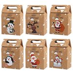 CCINEE 12 PCS Christmas Kraft Paper Bags, Kraft Cookies and Candy Bags Santa Claus Reindeer Xmas Folding Kraft Bags for Kids Party Favor Holiday New Year