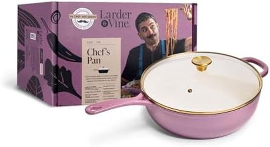 Chef Joe Sasto Chef’s Pan with Tempered Glass Lid, Deep Saute Pan, Enameled Cast Iron, Professional Cookware for Searing, Sautéing & Braising, Induction Compatible, Oven Safe, Dishwasher Safe
