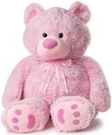 JOON Huge Teddy Bear - 38 Inches, Pink, Fluffy Faux Fur, Ribbon & Bow Signature Footprints- Huggable & Lovable Joy – Ideal Gift for Baby Showers, Loved Ones – Perfect Large Cuddly Plush Toy Companion