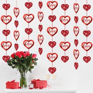 LANMOK 12pcs Guirnaldas Colgantes de corazón Rojo Decoraciones Colgantes Corazón Día de San Valentín Colgante Decoración Banner para Boda para San Valentín Aniversario Compromiso（2 M Each）