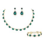 EVER FAITH Costume Crystal Bridal Jewelry Sets for Bride Bridesmaid Statement Choker Necklace Dangle Earrings Bracelet Set for Women Party Prom Jewelry Set Gift for Chritsmas Emerald Green Gold-Tone