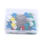 100pcs Flower/Bow Tie/Button Head Patchwork Quilting Pins Fine DIY Tool Sewing Accessories with Plastic Storage Box (Deep Plum Model)