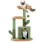 PETEPELA Small Cat Tree 83cm Modern Cactus Cat Tree Scratching Post for Small to Medium Size Cats Cat Tree with Plush Cave Bobble Ball Sisal Rope Scratching Post