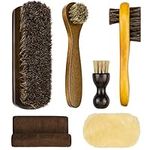 SelfTek 6Pack Shoe & Boot Cleaning Brushes, Horsehair Bristles Brushes with Polish Glove and Buffing Cloth Shoe Shine Polishing Applicators for Leather Bag,Car Seat Interiors Furniture