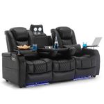 Home Theater Seating Seats, Movie Theater Chairs Theater Recliner with 7 Colors Ambient Lighting, Lumbar Pillow, Touch Reading Lights, Tray Table, with Center Drop Down Console, Black