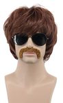 Karlery Adult Men Short Straight Brown Disco Wig California 70s 80s Rocker Moustache Wig Halloween Costume Cosplay Anime Wig (2)