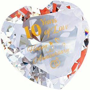 10th Aluminum Anniversary Romantic Gifts for Couple Women Her, 10 Years Wedding Anniversary Presents for Wife Girlfriend Mum, Crystal Diamond Heart Marriage Keepsake Ornaments